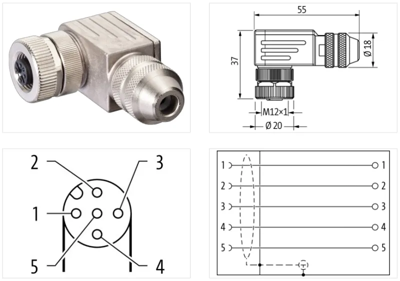 Đầu nối field-wireable M12 female 5 cực 7000-13421-0000000 - detail