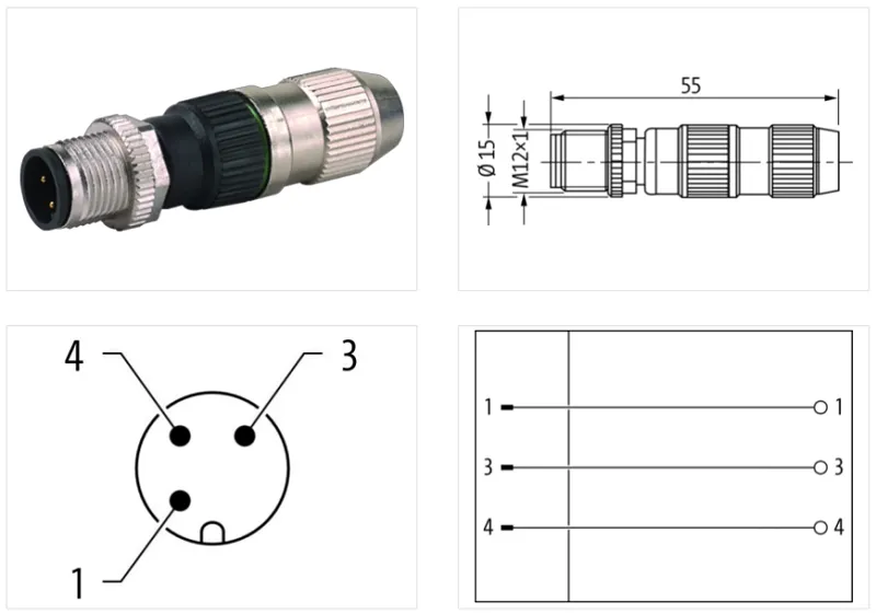 Đầu nối field-wireable M12 male 0° A-code IDC - detail
