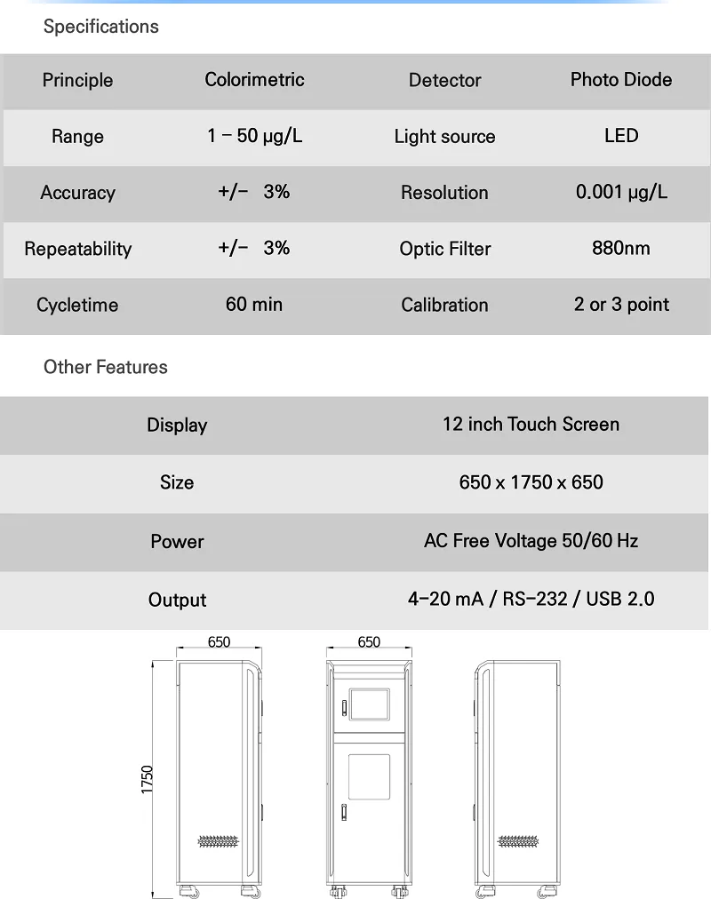 Máy đo asen hòa tan trong nước ECO WATCH As - specification